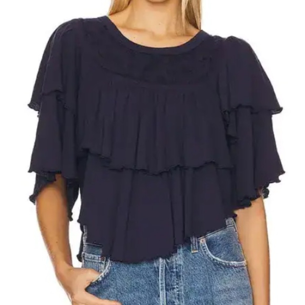 NWOT Free People Rose Party Tee-Peacoat $78 MSRP